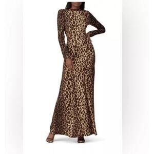 A.L.C. ALC Brown Tan Leopard Gabriela Gown Silk Formal Cut Out Maxi Dress Size 8